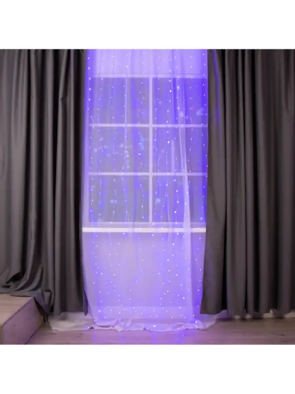 Гирлянда &laquo;Занавес&raquo; 2.8&times;3 м, роса на крючках, с пультом, IP20, серебристая нить, 300 LED, свечение фиолетовое, 8 режимов, USB