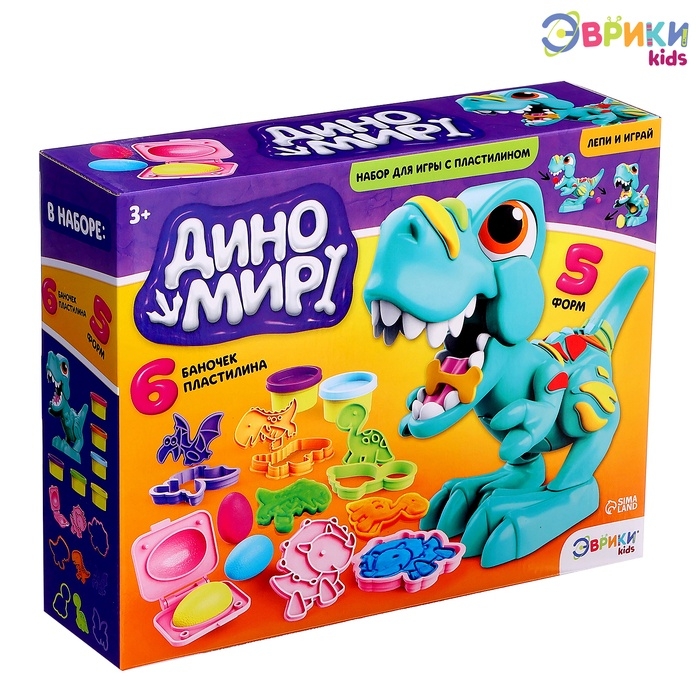 Набор для игры с мягким пластилином «Диномир», 6 баночек с массой для лепки, 5 форм Набор для игры с мягким пластилином «Диномир», 6 баночек с массой для лепки, 5 форм