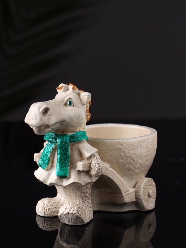 Фигурное Кашпо Фигурное Кашпо "Лошадь с тележкой" 10х10х6 см, бежевый