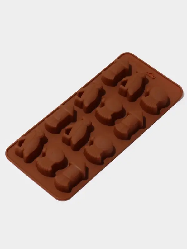 Форма для шоколада Доляна &laquo;Пингвины&raquo;, силикон, 21.5&times;10&times;1.5 см, 12 ячеек, коричневая