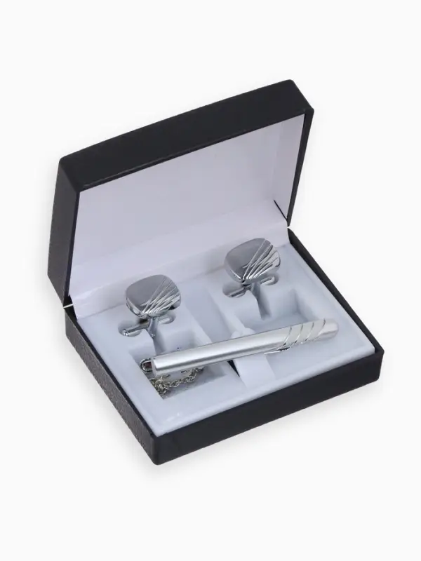 Набор мужской стальной &laquo;Запонки + Зажим для галстука&raquo;, линии, цвет серебро