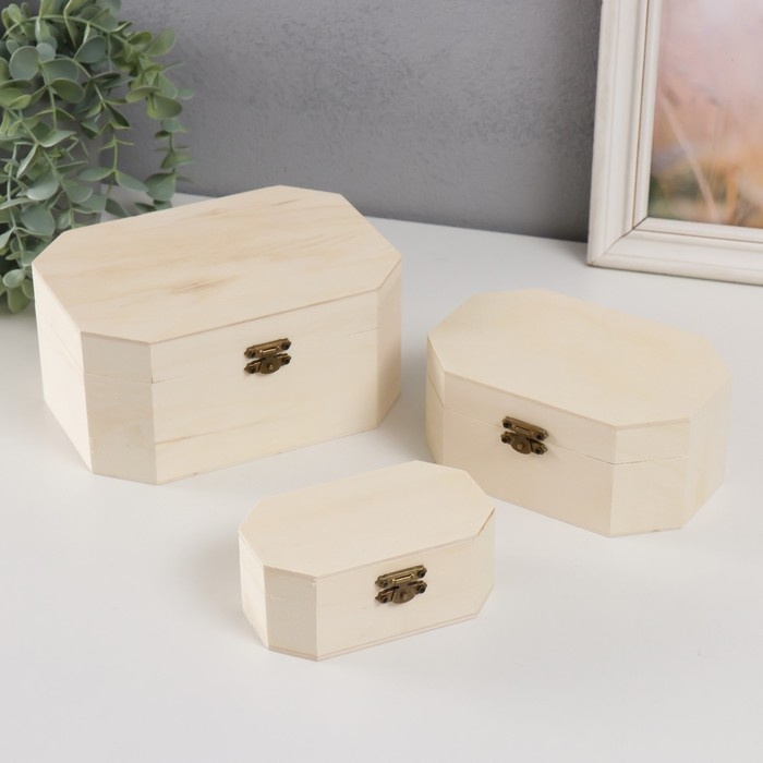 Шкатулка дерево под роспись Шкатулка дерево под роспись "Многогранник" набор 3 шт 12х7х5 15х10х7 18х13х9 см