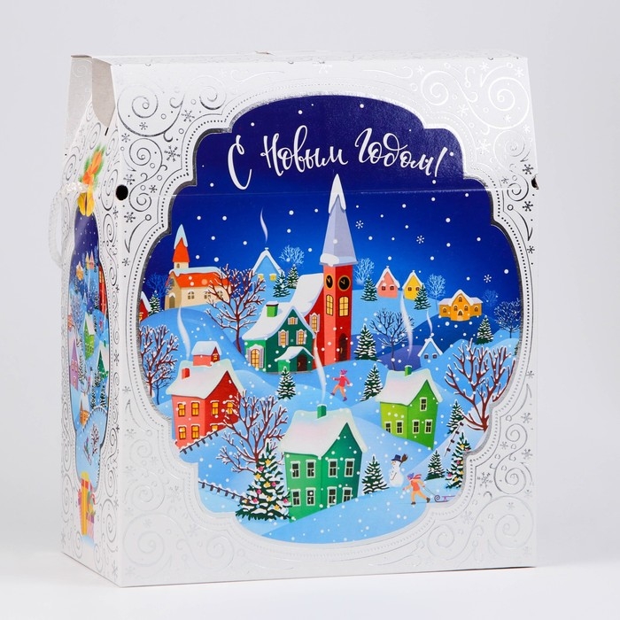 Новый год. Коробка подарочная новогодняя Новый год. Коробка подарочная новогодняя "Городок" 21,5 х 25,6 х 11 см.