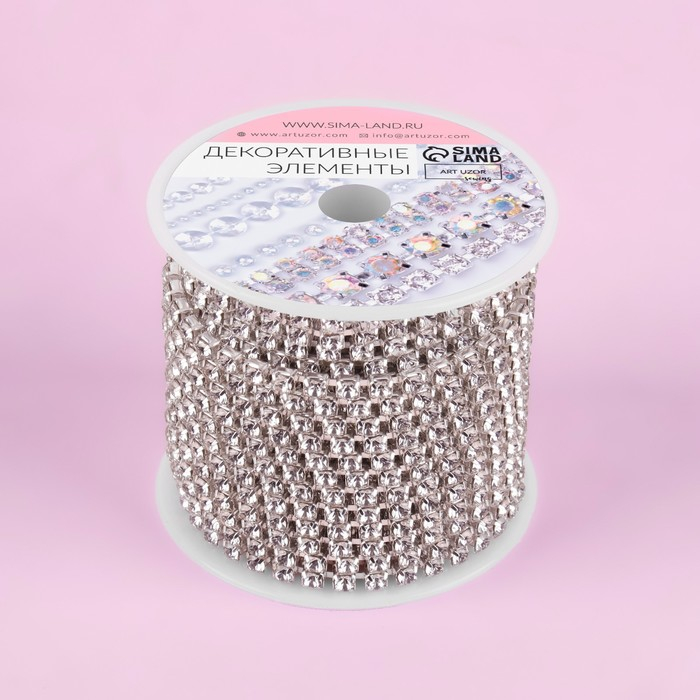 Цепь со стразами, металл, стекло, 3,5 мм, 9 ± 1 м, цвет серебряный Цепь со стразами, металл, стекло, 3,5 мм, 9 ± 1 м, цвет серебряный