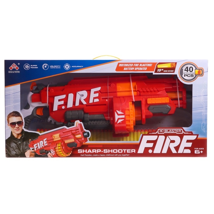 Бластер «Огненный», стреляет мягкими пулями, работает на батарейках Бластер «Огненный», стреляет мягкими пулями, работает на батарейках