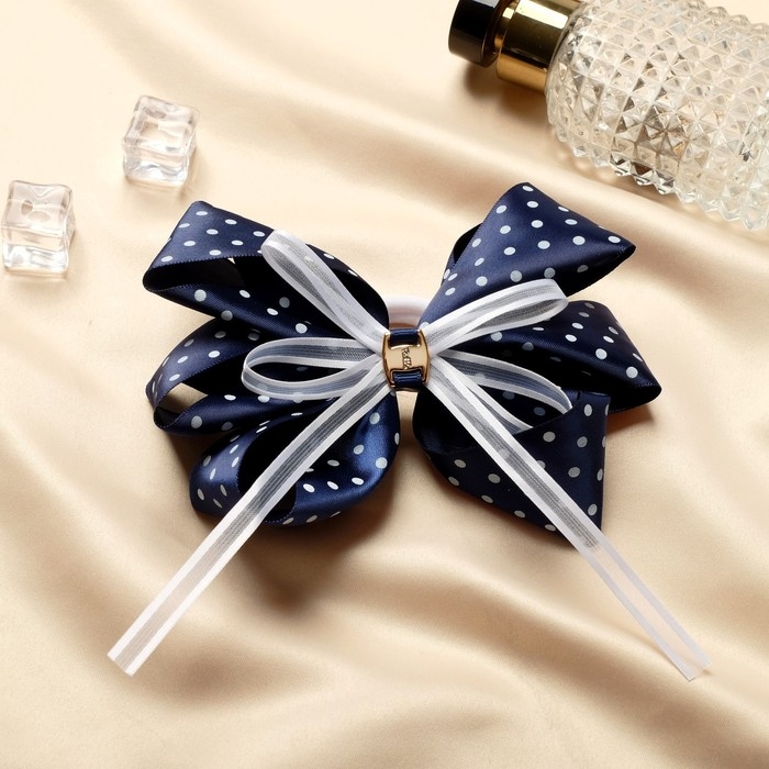 Резинка для волос Резинка для волос "Школьница" бант белый горошек, 14 см, бело-синий