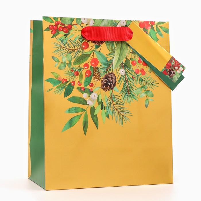 Новый год. Пакет подарочный  Новый год. Пакет подарочный "Новогодний букет", люкс, 18 х 22,3 х 10 см.