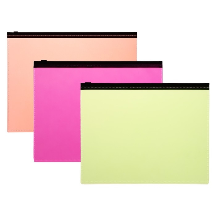 Набор папок-конверт на ZIP-молнии А5, 150 мкм, Calligrata Neon, c черной молнией, неон, 4 штуки, микс Набор папок-конверт на ZIP-молнии А5, 150 мкм, Calligrata Neon, c черной молнией, неон, 4 штуки, микс