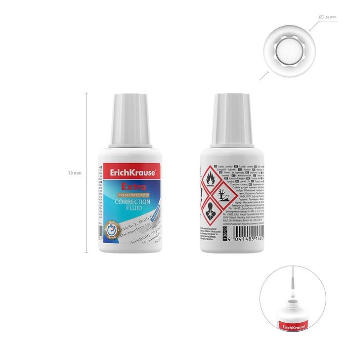 Корректирующая жидкость 20 мл, ErichKrause Extra, на основе растворителя, кисть Корректирующая жидкость 20 мл, ErichKrause Extra, на основе растворителя, кисть
