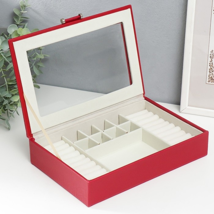 Шкатулка кожзам для украшений  Шкатулка кожзам для украшений "Хэмптонс" красная 5,5х27х18 см