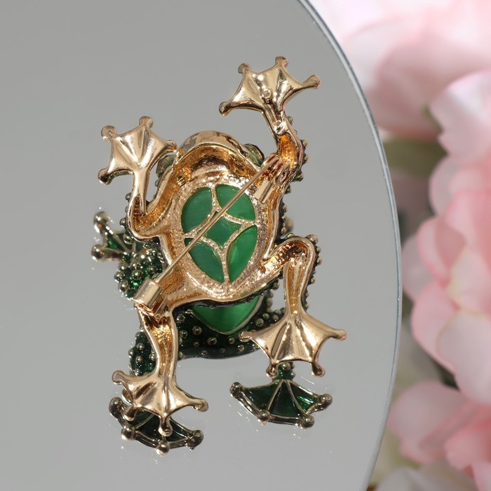 Брошь  Брошь "Лягушка" кабошон, цвет зелёный в золоте