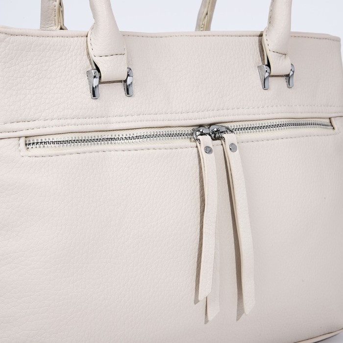 Сумка-тоут на молнии, 2 наружных кармана, цвет молочный