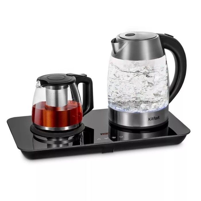 Чайный набор Kitfort КТ-6608, стекло, 1.7/1 л, 2200 Вт, регулировка t°, дисплей, чёрный Чайный набор Kitfort КТ-6608, стекло, 1.7/1 л, 2200 Вт, регулировка t°, дисплей, чёрный