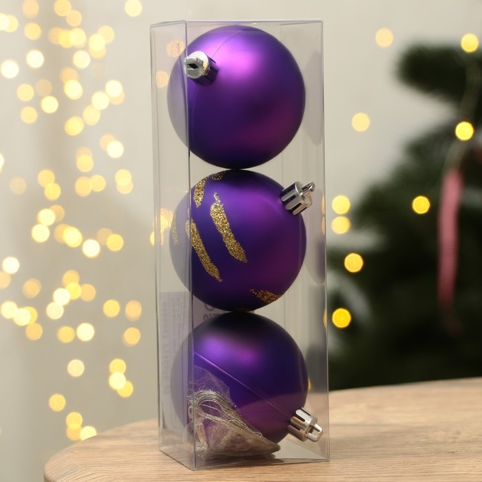 Шары ёлочные новогодние «С Новым годом!», на Новый год, пластик, d=6, 3 шт., цвет фиолетовый с золотом Шары ёлочные новогодние «С Новым годом!», на Новый год, пластик, d=6, 3 шт., цвет фиолетовый с золотом