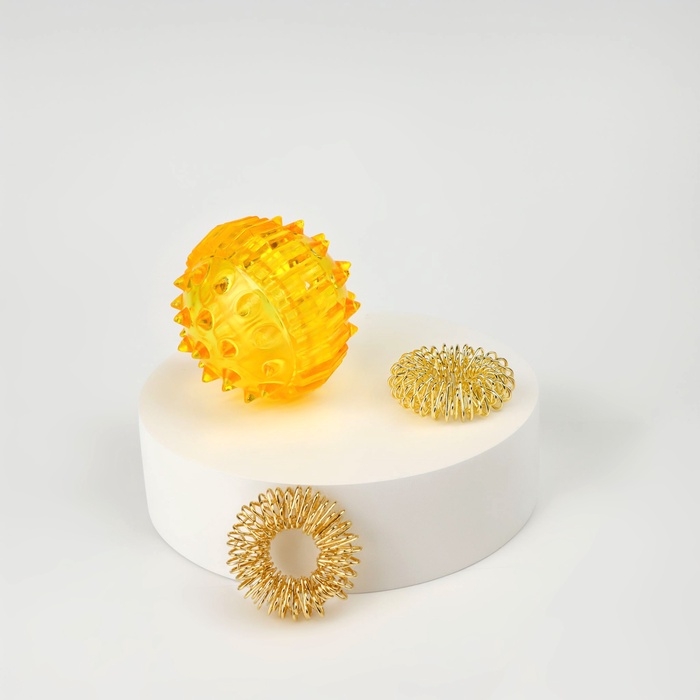 Массажер пластик универс Шарик с 2 кольцами жёлтый коробка ОТ Массажер пластик универс Шарик с 2 кольцами жёлтый коробка ОТ