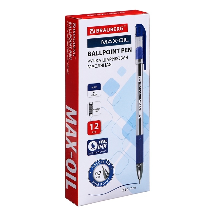 Ручка шариковая 0.7 мм, BRAUBERG Max-oil, с резиновым упором, чернила синие, масляная основа Ручка шариковая 0.7 мм, BRAUBERG Max-oil, с резиновым упором, чернила синие, масляная основа
