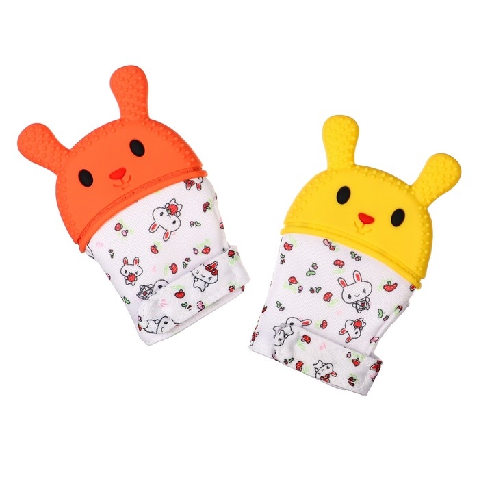 Прорезыватель-рукавичка «Зайка», цвет красный/желтый, Крошка Я Прорезыватель-рукавичка «Зайка», цвет красный/желтый, Крошка Я