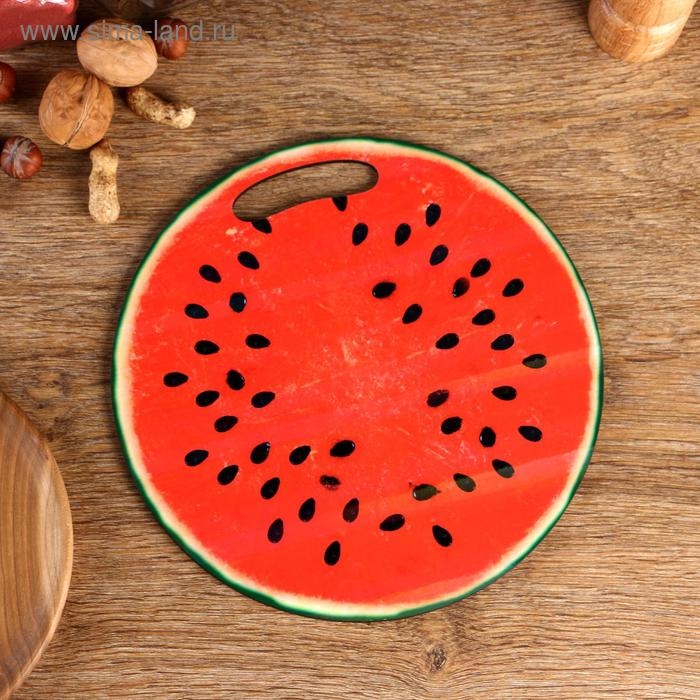 Доска разделочная и сервировочная круглая кухонная  Доска разделочная и сервировочная круглая кухонная "Арбуз в разрезе", 25,5 см