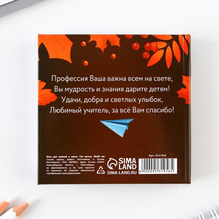Бумага для записей в книге &laquo;Золотому учителю&raquo;, 150 листов 9 х 9 см