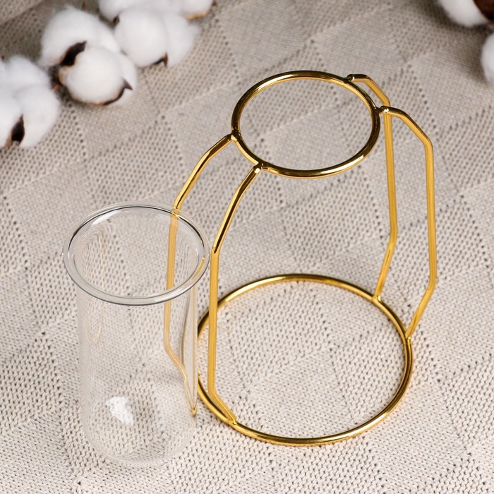 Кашпо на золотой подставке стеклянное, 10х15х5,5см Кашпо на золотой подставке стеклянное, 10х15х5,5см