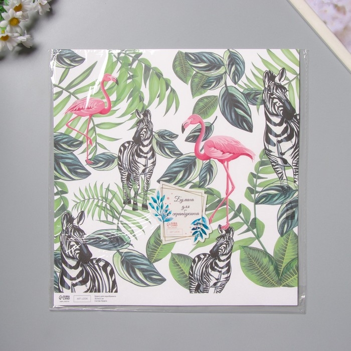 Бумага для скрапбукинга Бумага для скрапбукинга "Фламинго и зебры" плотность 180 гр набор 5 шт 30,5х32 см