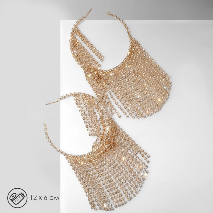 Серьги висячие со стразами «Водопад» нити на крупных кольцах, цвет белый в золоте, 12 см Серьги висячие со стразами «Водопад» нити на крупных кольцах, цвет белый в золоте, 12 см