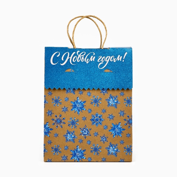 Пакет с клапаном «Снежинки», крафт, глиттер, 19.5 х 10 х 25 см Пакет с клапаном «Снежинки», крафт, глиттер, 19.5 х 10 х 25 см