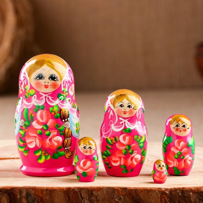 Матрёшка «Розочки»,  розовое платье, 5 кукольная, 10 см Матрёшка «Розочки»,  розовое платье, 5 кукольная, 10 см