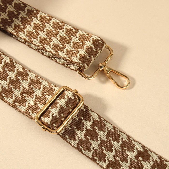 Ручка для сумки «Гусиная лапка», стропа, с карабинами, 139 ± 3 × 3,8 см, цвет бежевый/коричневый Ручка для сумки «Гусиная лапка», стропа, с карабинами, 139 ± 3 × 3,8 см, цвет бежевый/коричневый