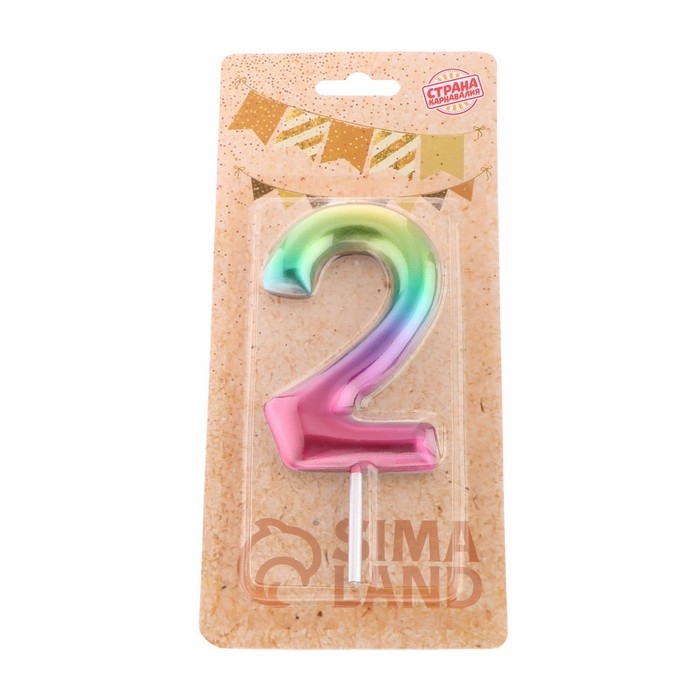 Свеча в торт  Свеча в торт "Акварель", цифра 2, 9 см, ГИГАНТ
