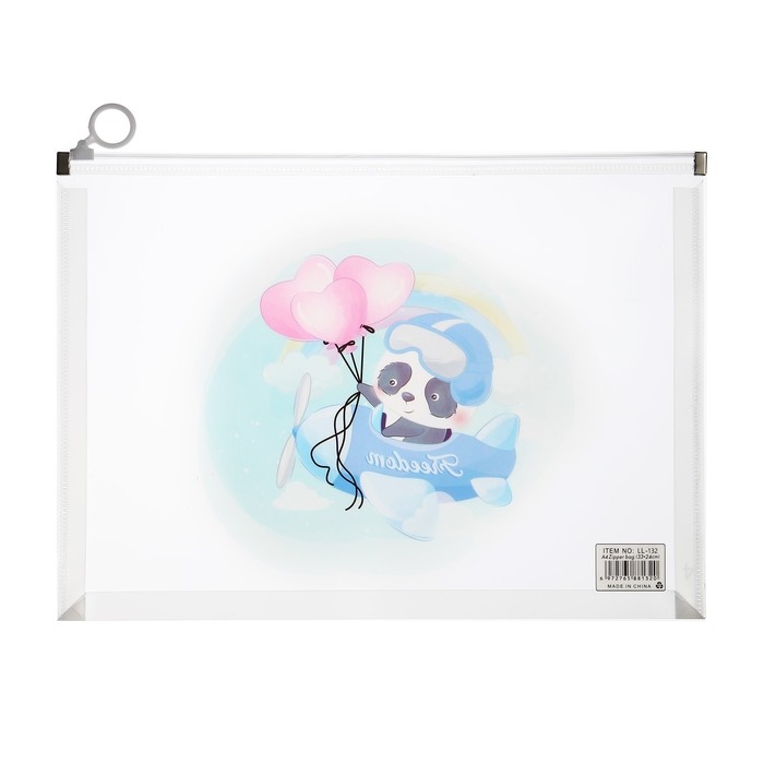 Папка-конверт на молнии формат А4, 180мкр, прозрачная с рисунком Папка-конверт на молнии формат А4, 180мкр, прозрачная с рисунком "Зверушки", МИКС