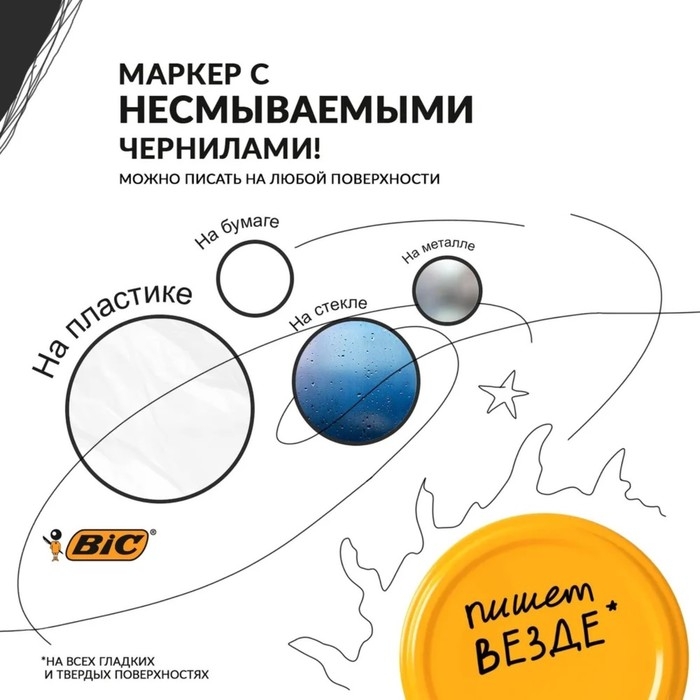 Перманентный маркер универсальный 0.8мм BIC Marking Ultra Fine, тонкое письмо, резиновый клип, чёрный Перманентный маркер универсальный 0.8мм BIC Marking Ultra Fine, тонкое письмо, резиновый клип, чёрный