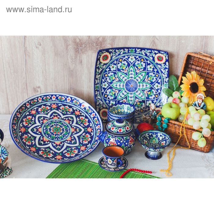 Конфетница Риштанская Керамика  Конфетница Риштанская Керамика "Цветы", 13 см, синяя