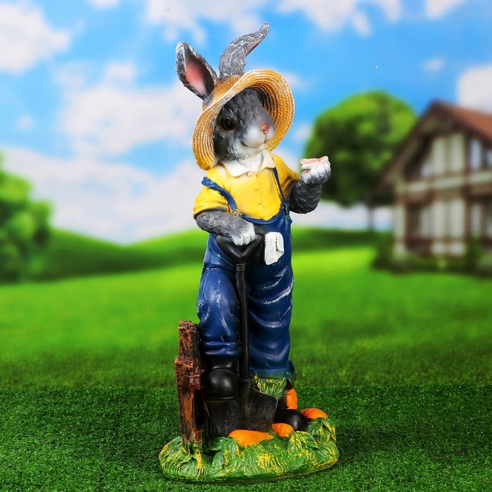 Садовая фигура  Садовая фигура "Зайчик дачник с бабочкой" 49х22х18см