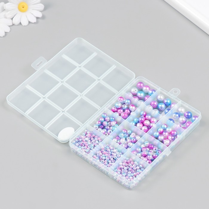 Бусины в шкатулке Бусины в шкатулке "Градиент голубо-сиреневый" 12 делений 10х13,5х1,8 см