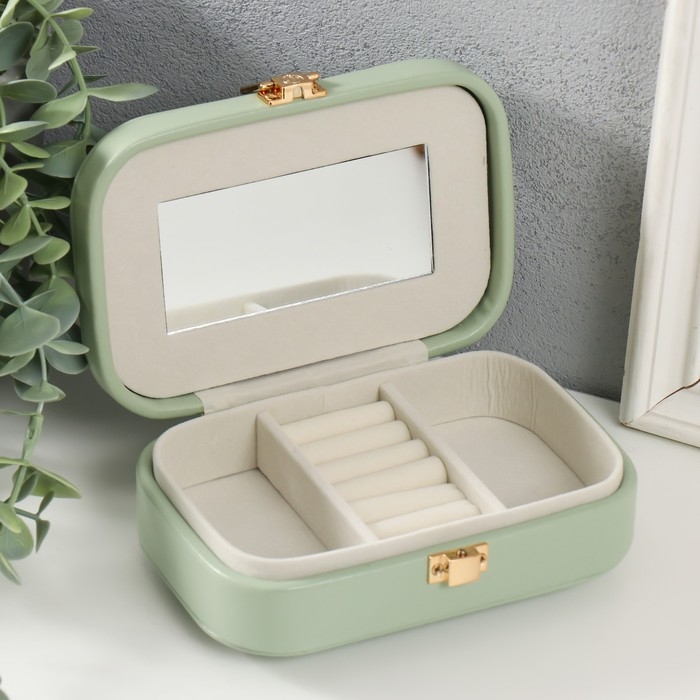 Шкатулка кожзам для украшений  Шкатулка кожзам для украшений "Эмори" зелёная 15х10х4,5 см