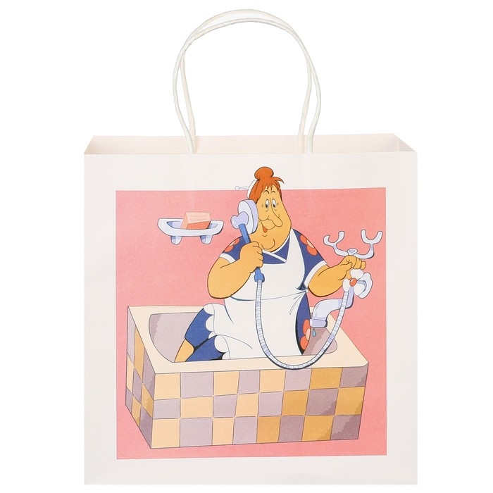 Пакет подарочный, 22х22х11 см, крафт, упаковка, Малыш и Карлсон Пакет подарочный, 22х22х11 см, крафт, упаковка, Малыш и Карлсон
