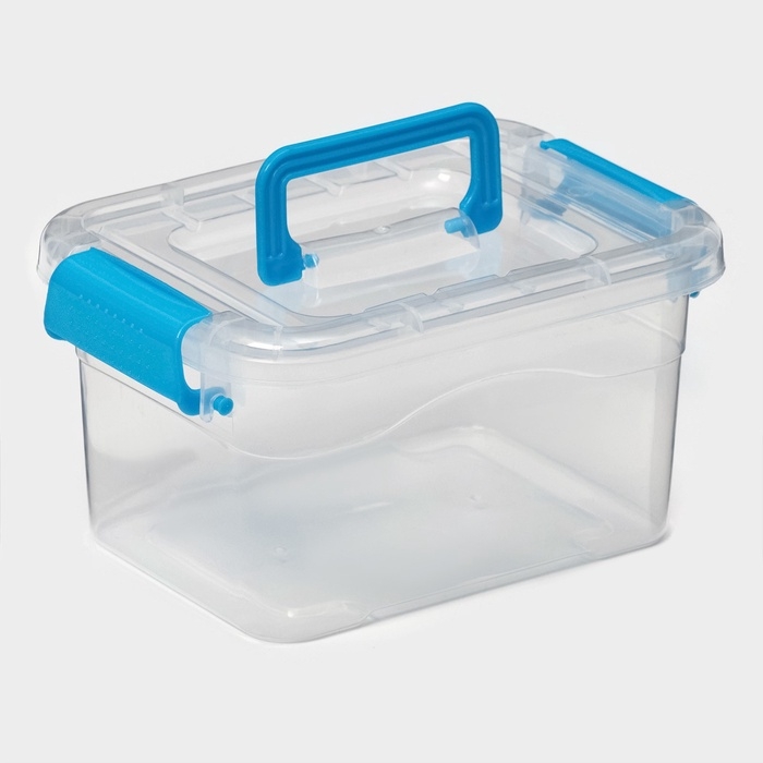 Контейнер для хранения, крышка с ручкой на защёлке, пластик, 1,35 л, 18,5×13×9,7 см, прозрачный/голубой Контейнер для хранения, крышка с ручкой на защёлке, пластик, 1,35 л, 18,5×13×9,7 см, прозрачный/голубой