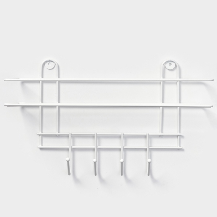 Полка для ванной прямая, 4 крючка, 33×12,5×4,5 см, цвет белый Полка для ванной прямая, 4 крючка, 33×12,5×4,5 см, цвет белый