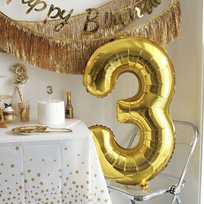 Шар фольгированный 40 Шар фольгированный 40" Цифра 3, цвет золотой