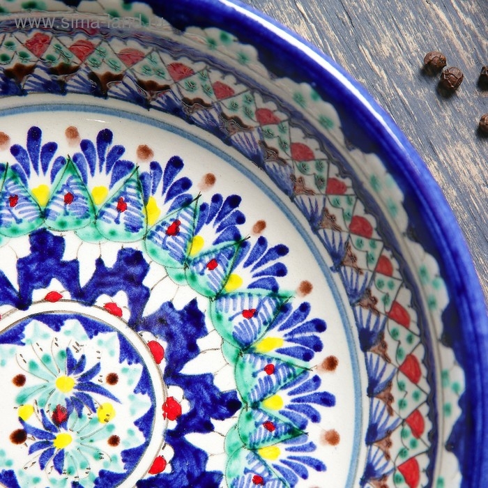 Тарелка Риштанская Керамика Тарелка Риштанская Керамика "Узоры", синяя, глубокая, 20 см