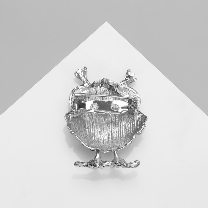 Брошь «Филин» круглый, цветная в серебре