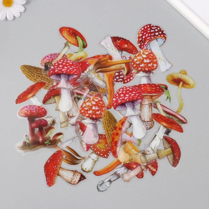Наклейки для творчества пластик PVC Наклейки для творчества пластик PVC "Грибные истории" набор 40 шт 9х10.5 см