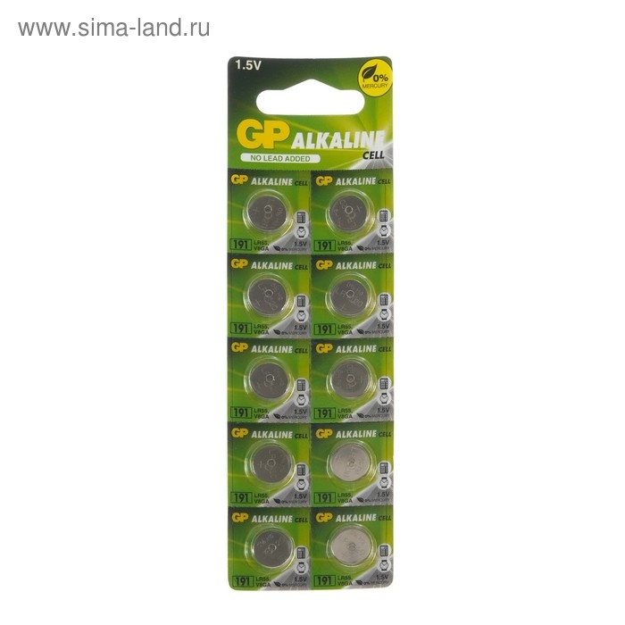 Батарейка алкалиновая GP, LR55 (G8, V8GA, LR1120, 191)-10BL, 1.5В, блистер, 10 шт. Батарейка алкалиновая GP, LR55 (G8, V8GA, LR1120, 191)-10BL, 1.5В, блистер, 10 шт.