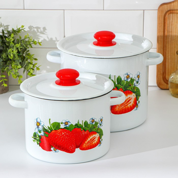 Набор кастрюль «Клубника садовая», 2 предмета: 3,5 л, 5,5 л, индукция Набор кастрюль «Клубника садовая», 2 предмета: 3,5 л, 5,5 л, индукция