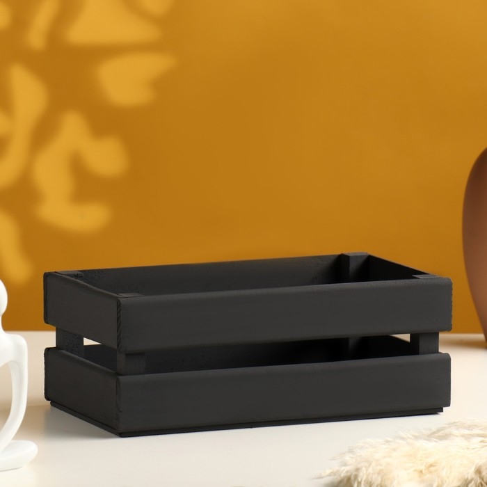 Кашпо деревянное 24.5×13.5×9 см  Кашпо деревянное 24.5×13.5×9 см "Двушка Лайт", двухреечное, чёрный Дарим Красиво