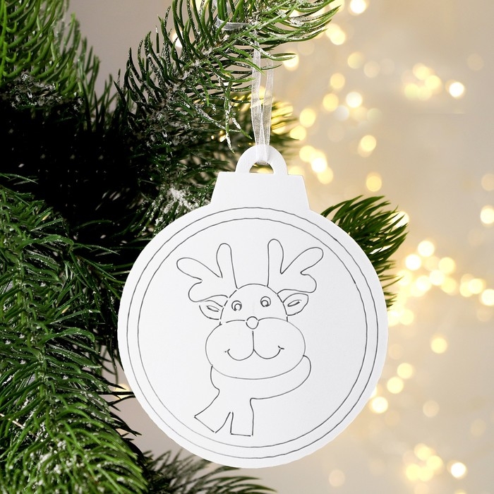 Ёлочное украшение под раскраску «Олень» 4 шт., кисть Ёлочное украшение под раскраску «Олень» 4 шт., кисть