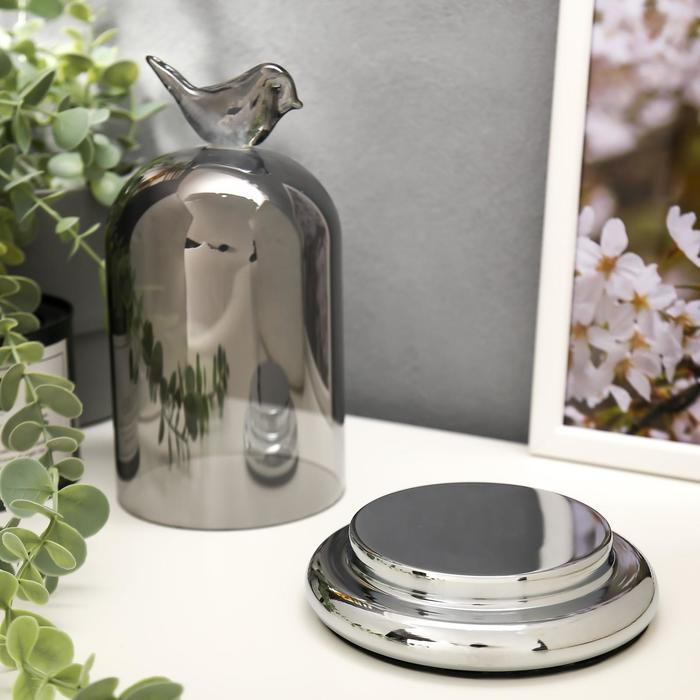 Подсвечник стекло на 1 свечу Подсвечник стекло на 1 свечу "Колба с птичкой" серебристая дымка 21,5х12,5х12,5 см