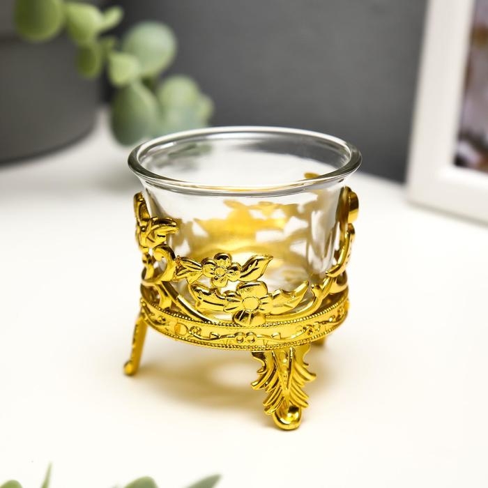 Подсвечник стекло Подсвечник стекло "Фантазия" 6*6,3*6,3 см, золото