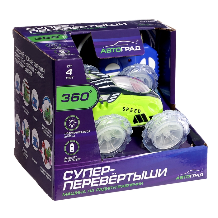 Машина-перевёртыш радиоуправляемая «Трюк», работает от батареек, световые эффекты, цвет зелёный Машина-перевёртыш радиоуправляемая «Трюк», работает от батареек, световые эффекты, цвет зелёный